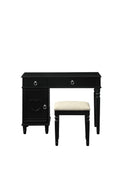 Bedroom Vanity Set W Stool Open Up Mirror Storage Space Drawers Rubber Wood Ring Pull Handles Black Color Vanity Black Bedroom Traditional Poplar Rubber Wood