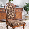 Traditional Fancy Set Of 2Pcs Side Chairs Brown Cherry Solid Wood Intricate Carved Details Floral Design Print Fabric Seats Formal Dining Room Furniture Brown Brown Dining Room Traditional Dining Chairs Solid Wood