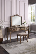 Contemporary Antique Oak Color Vanity Set W Stool Retro Style Drawers Cabriole Tapered Legs Mirror W Floral Crown Molding Bedroom Furniture Oak Bedroom Contemporary Poplar Rubber Wood