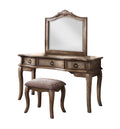 Contemporary Antique Oak Color Vanity Set W Stool Retro Style Drawers Cabriole Tapered Legs Mirror W Floral Crown Molding Bedroom Furniture Oak Bedroom Contemporary Poplar Rubber Wood