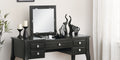 Classic 1Pc Vanity Set W Stool Black Color Drawers Open Up Mirror Bedroom Furniture Unique Legs Cushion Seat Stool Vanity Black Bedroom Contemporary Padded Seat Poplar Rubber Wood