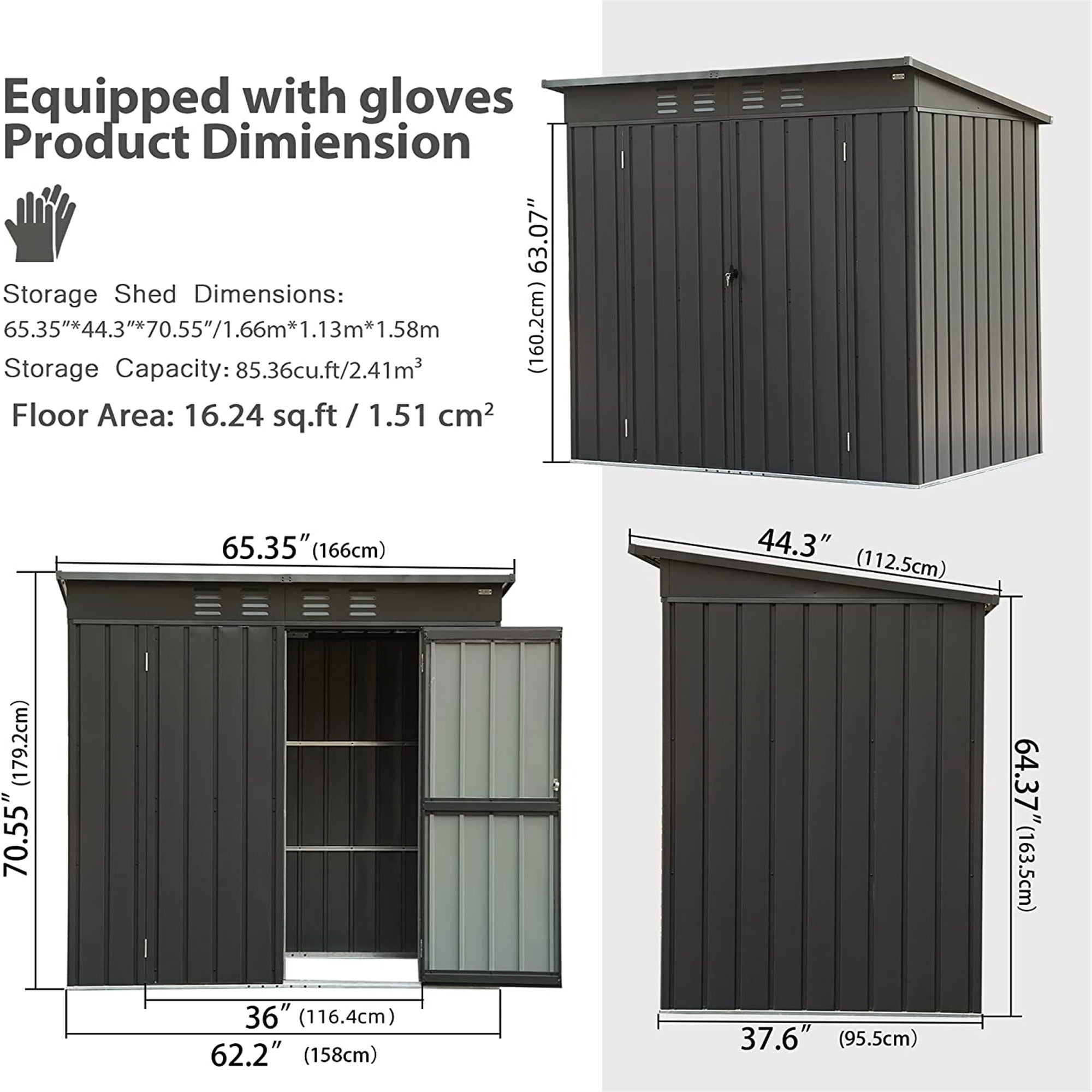Backyard Storage Shed with Sloping Roof Galvanized black-metal