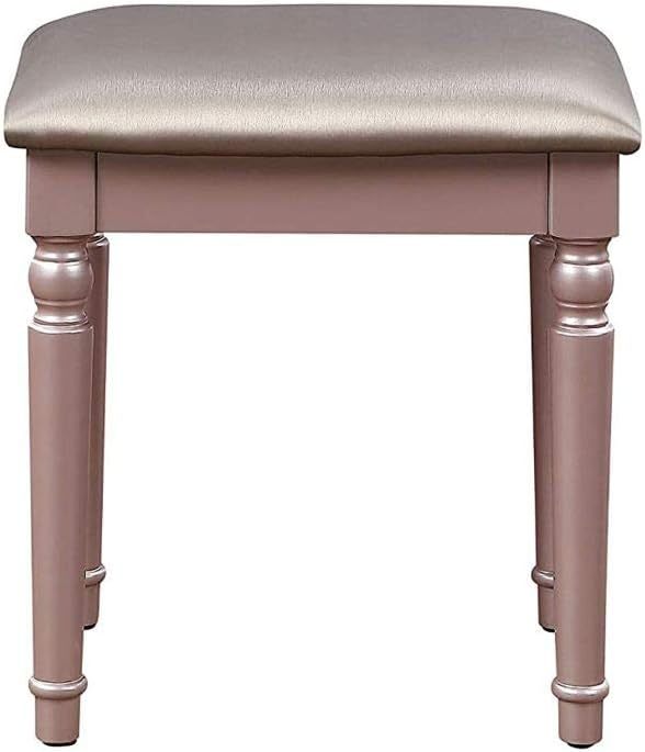 Bedroom Vanity Set W Stool Open Up Mirror Storage Space Drawers Rubber Wood Ring Pull Handles Rose Gold Color Vanity Rose Gold Bedroom Traditional Poplar Rubber Wood