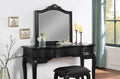 Contemporary Black Color Vanity Set W Stool Retro Style Drawers Cabriole Tapered Legs Mirror W Floral Crown Molding Bedroom Furniture Black Bedroom Contemporary Poplar Rubber Wood