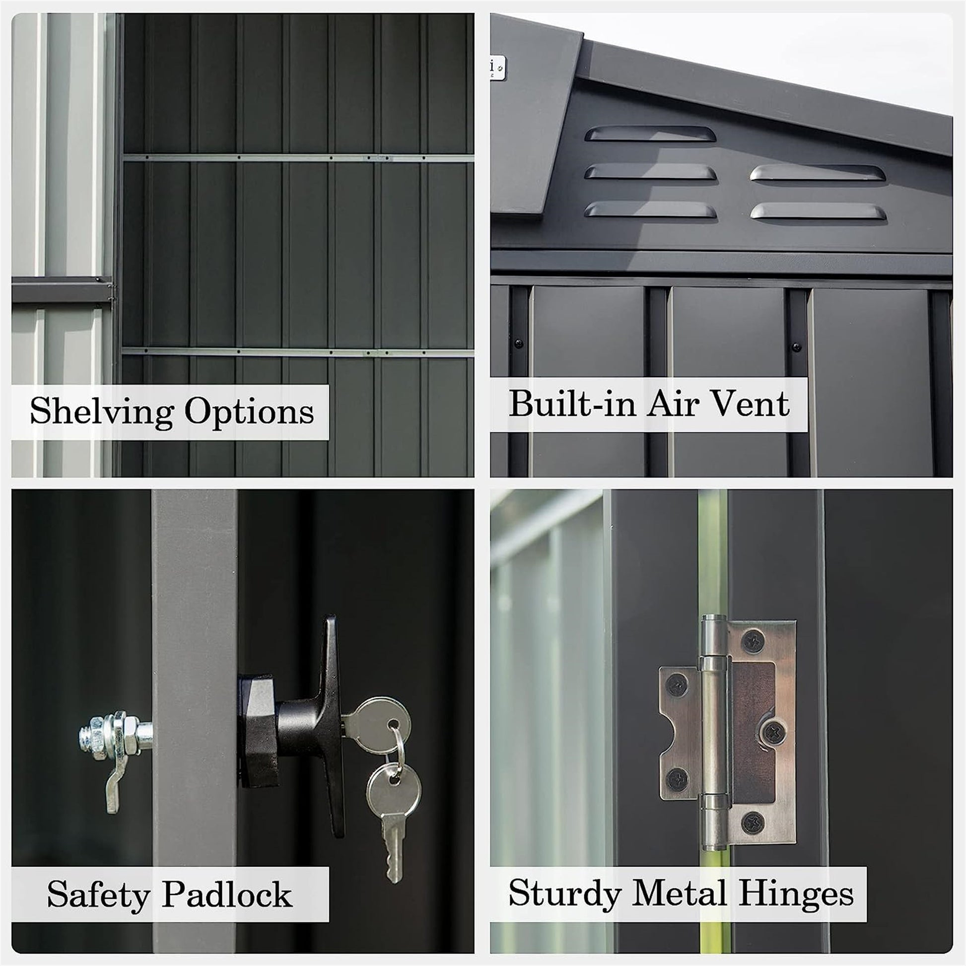 Outdoor Storage Shed 10'X 8', Metal Garden Shed For Bike, Trash Can, Tools, Galvanized Steel Outdoor Storage Cabinet With Lockable Door For Backyard, Patio, Lawn 10X8Ft, Black Black Metal