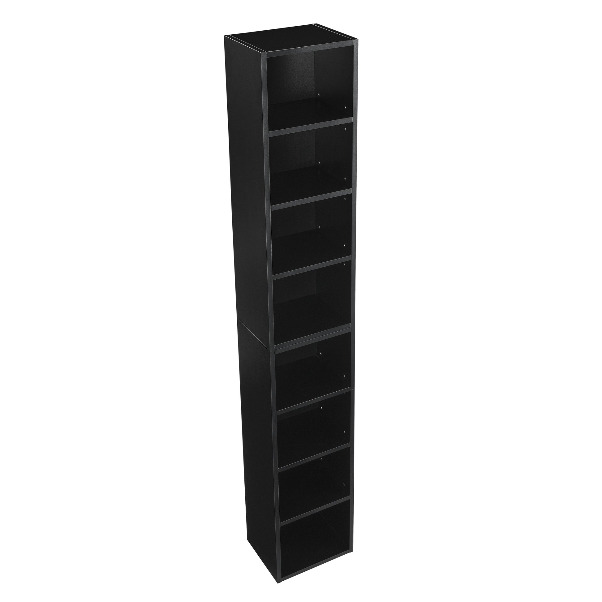 8 Tier Media Tower Rack, Cd Dvd Slim Storage Cabinet With Adjustable Shelves, Tall Narrow Bookcase Display Bookshelf For Home Office,Multi Functional Double Decker Bookcase 5 Or More Shelves Black Adjustable Shelves Mdf