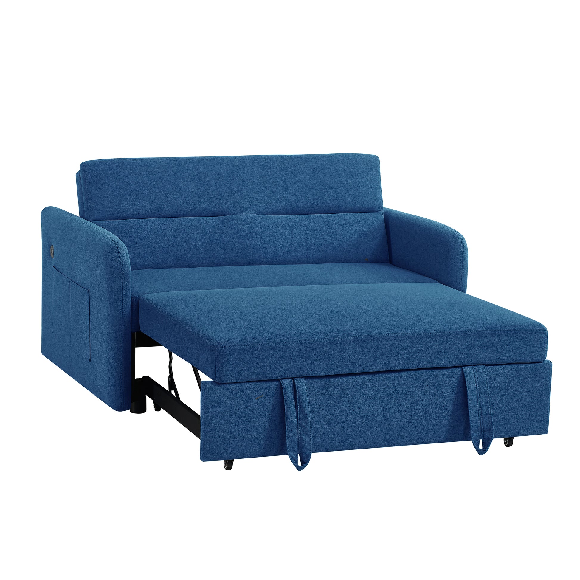 Twins Sofa Bed Blue Fabric Retro Blue Foam Fabric