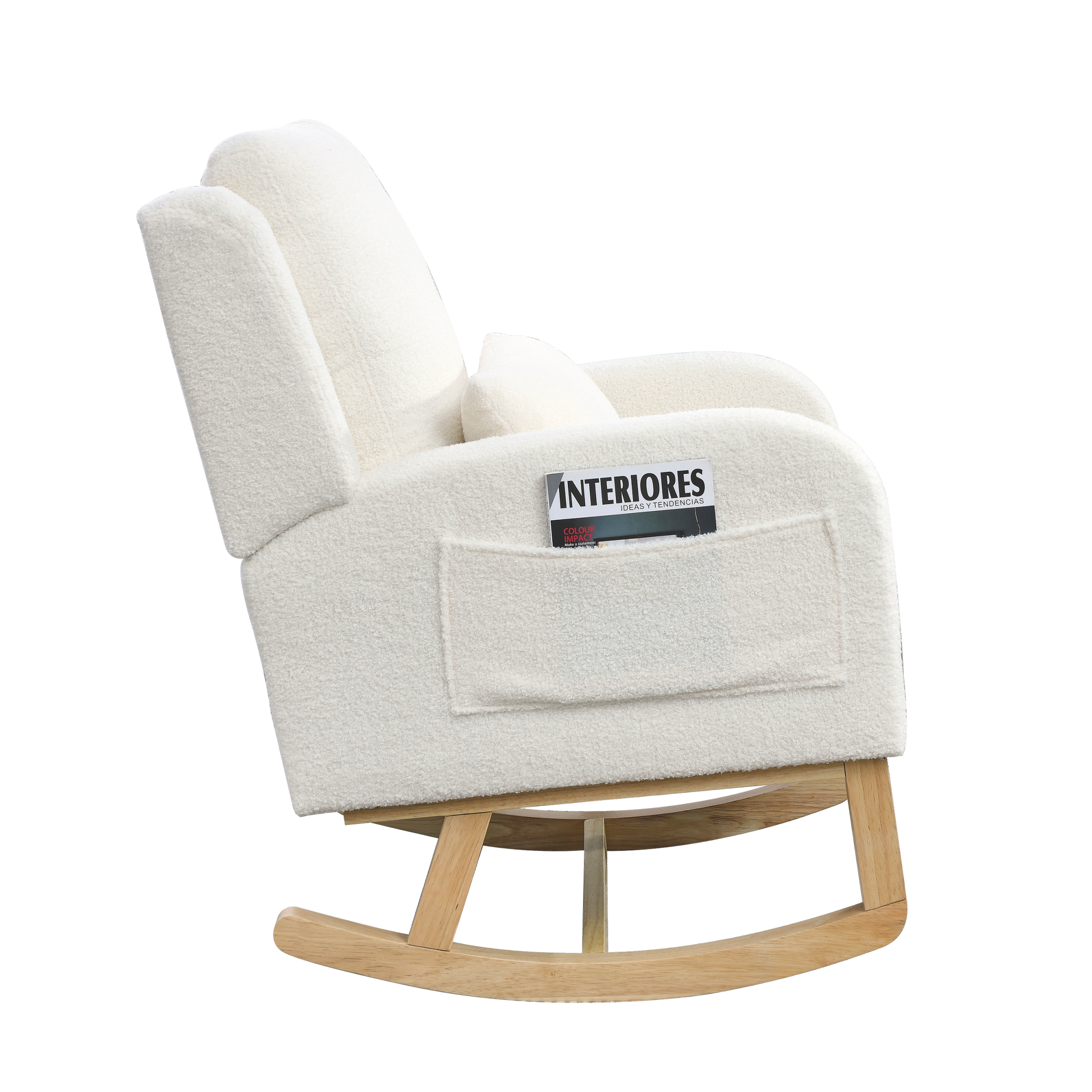 Video Welike 27.5 "W Modern Accent High Back Living Room Casual Armchair Rocker With One Lumbar Pillow, Two Side Pockets,Teddy White Ivory Ivory Foam Fabric