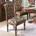 Traditional Fancy Set Of 2Pcs Side Chairs Brown Cherry Solid Wood Intricate Carved Details Floral Design Print Fabric Seats Formal Dining Room Furniture Brown Brown Dining Room Traditional Dining Chairs Solid Wood