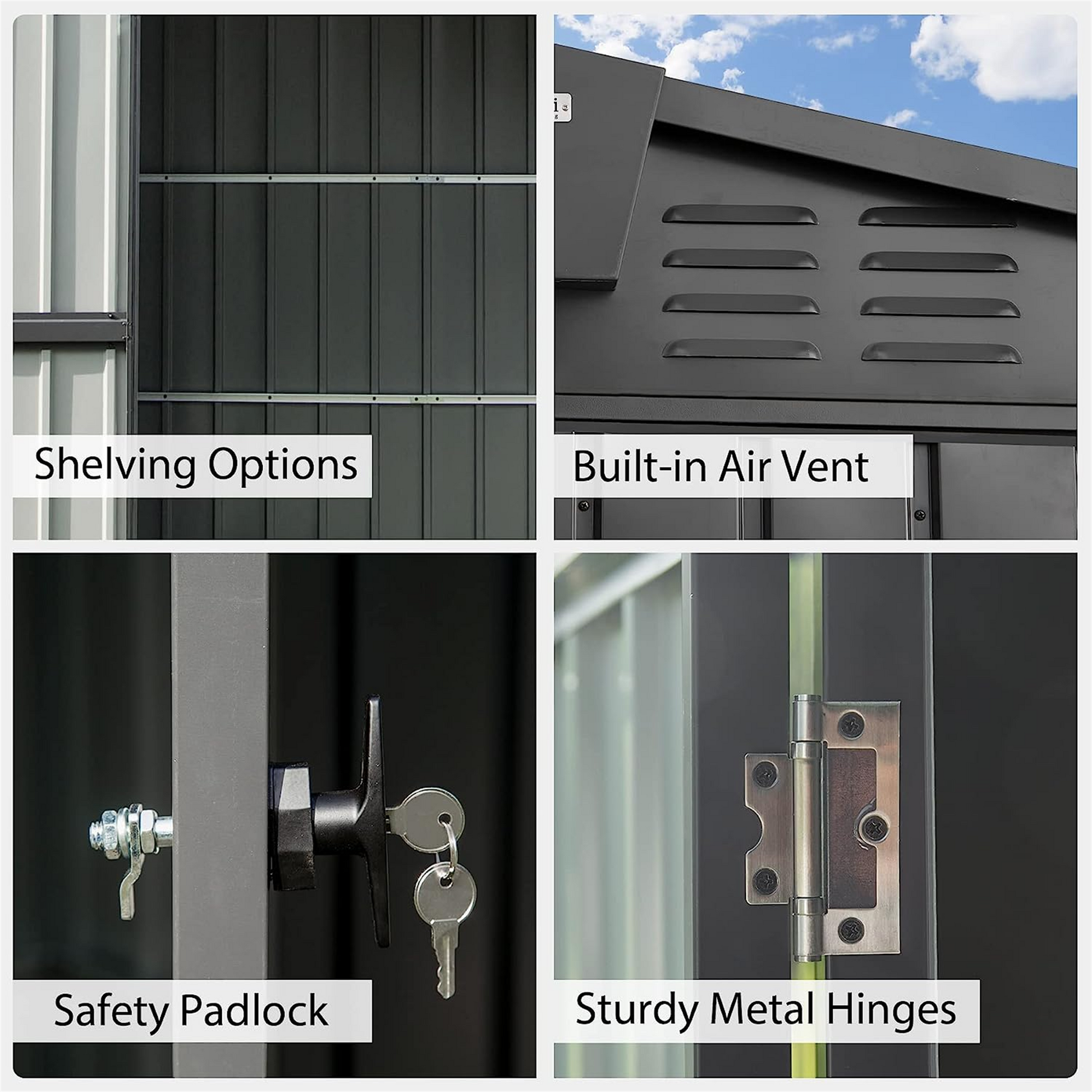 Outdoor Storage Shed 8.2'X 6.2', Metal Garden Shed For Bike, Trash Can, Galvanized Steel Outdoor Storage Cabinet With Lockable Door For Backyard, Patio, Lawn 8.2X6.2Ft, Black Black Metal