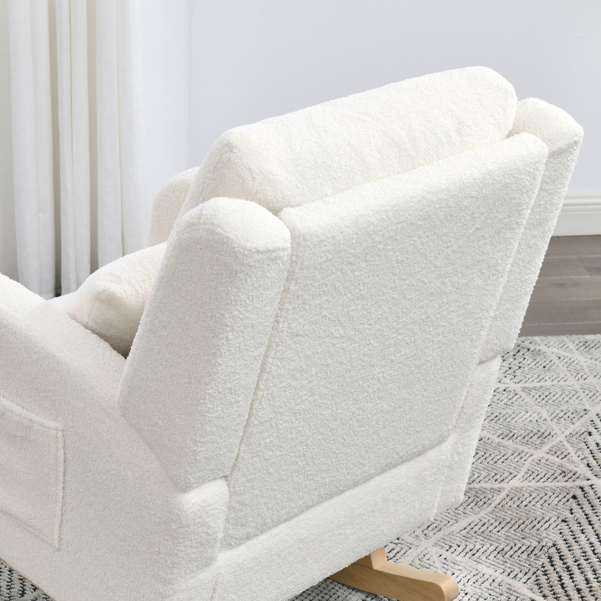 Video Welike 27.5 "W Modern Accent High Back Living Room Casual Armchair Rocker With One Lumbar Pillow, Two Side Pockets,Teddy White Ivory Ivory Foam Fabric