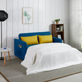 Twins Sofa Bed Blue Fabric Retro Blue Foam Fabric