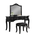 Contemporary Black Color Vanity Set W Stool Retro Style Drawers Cabriole Tapered Legs Mirror W Floral Crown Molding Bedroom Furniture Black Bedroom Contemporary Poplar Rubber Wood