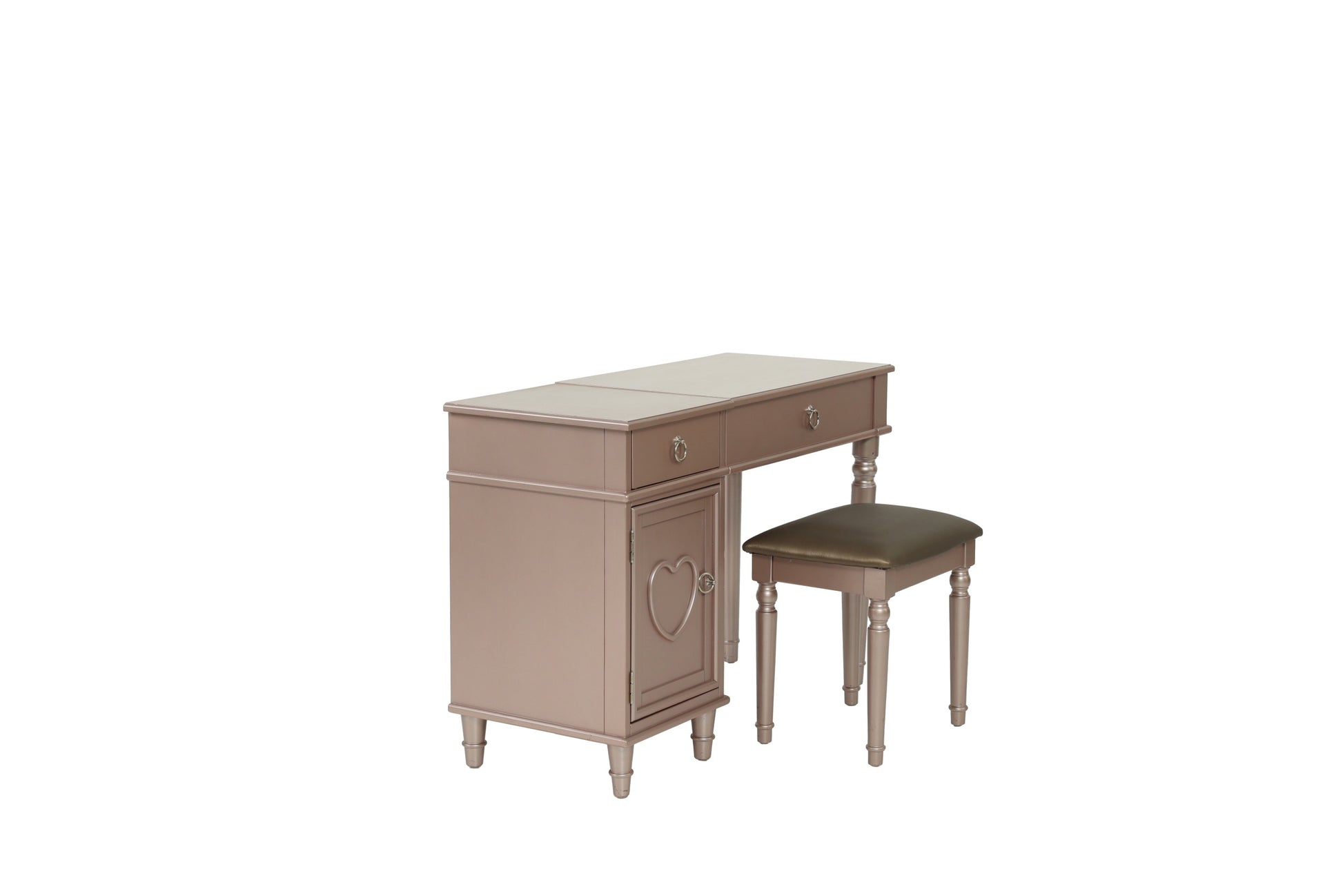 Bedroom Vanity Set W Stool Open Up Mirror Storage Space Drawers Rubber Wood Ring Pull Handles Rose Gold Color Vanity Rose Gold Bedroom Traditional Poplar Rubber Wood