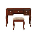 Classic 1Pc Vanity Set W Stool Cherry Color Drawers Open Up Mirror Bedroom Furniture Unique Legs Cushion Seat Stool Vanity Cherry Bedroom Contemporary Padded Seat Poplar Rubber Wood