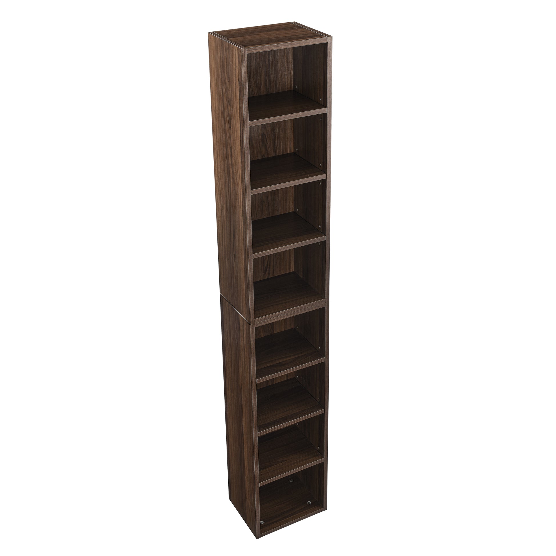 8 Tier Media Tower Rack, Cd Dvd Slim Storage Cabinet With Adjustable Shelves, Tall Narrow Bookcase Display Bookshelf For Home Office,Multi Functional Double Decker Bookcase 5 Or More Shelves Walnut Adjustable Shelves Mdf