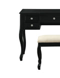 Classic 1Pc Vanity Set W Stool Black Color Drawers Open Up Mirror Bedroom Furniture Unique Legs Cushion Seat Stool Vanity Black Bedroom Contemporary Padded Seat Poplar Rubber Wood