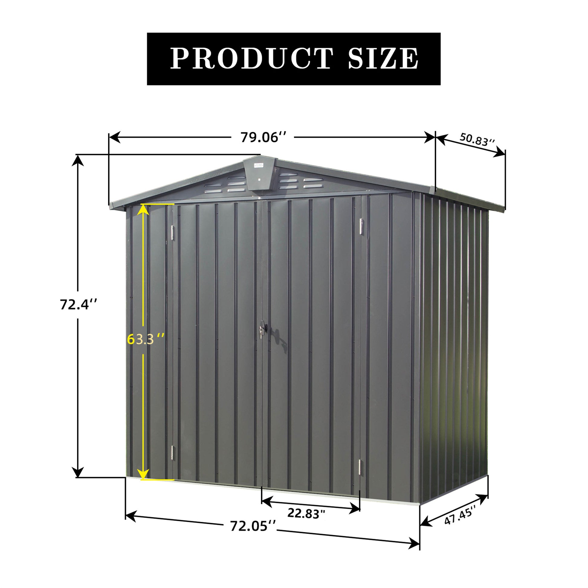 Outdoor Storage Shed 6.5'X 4.2', Metal Garden Shed For Bike, Trash Can, Tools, Lawn Mowers,Galvanized Steel Outdoor Storage Cabinet With Lockable Door For Backyard, Patio, Lawn 6.5X4.2Ft, Black Black Metal