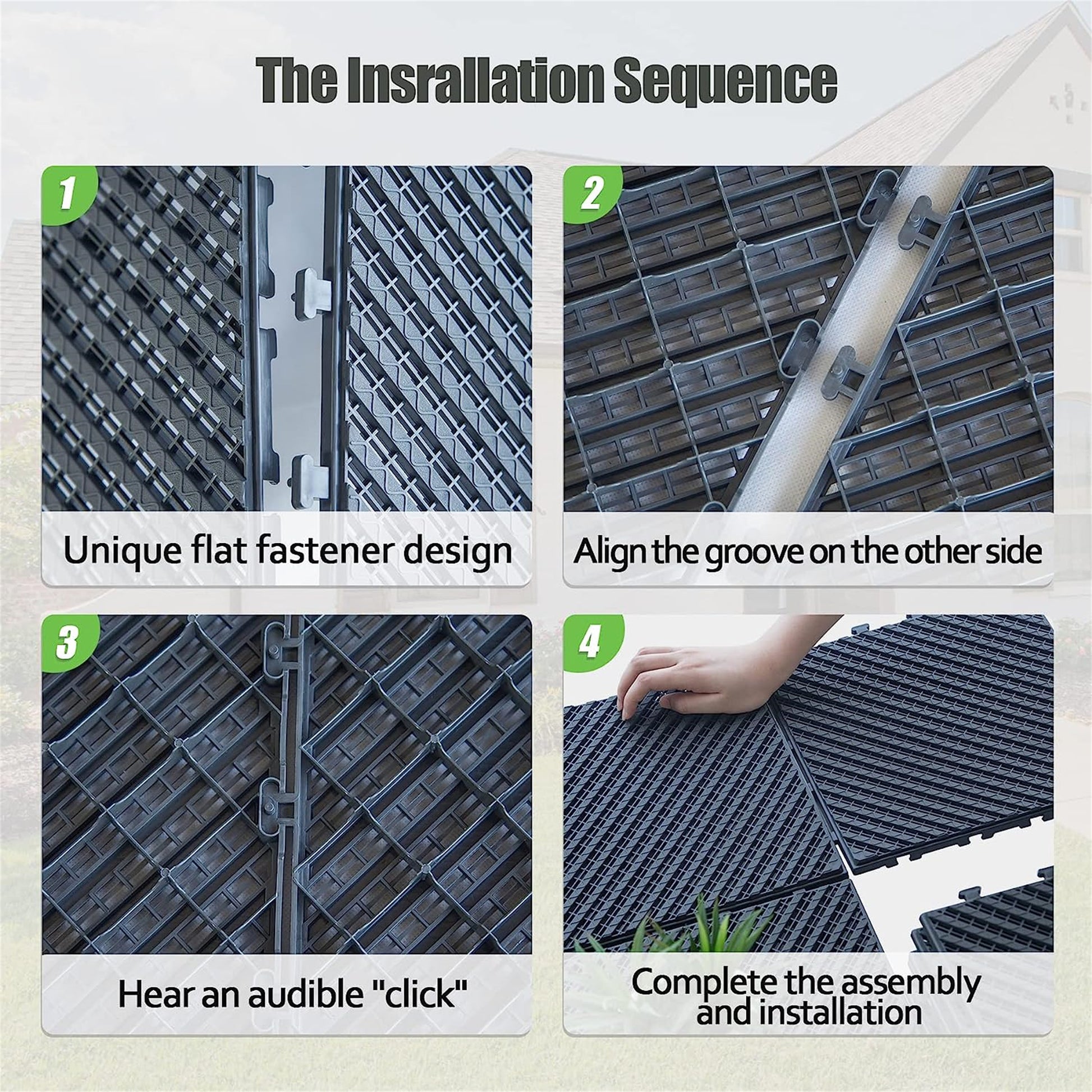 Patio Interlocking Deck Tiles, 12"X12" Square Composite Decking Tiles, Four Slat Plastic Outdoor Flooring Tile All Weather For Balcony Porch Backyard, Dark Gray, Pack Of 9 Dark Gray Plastic