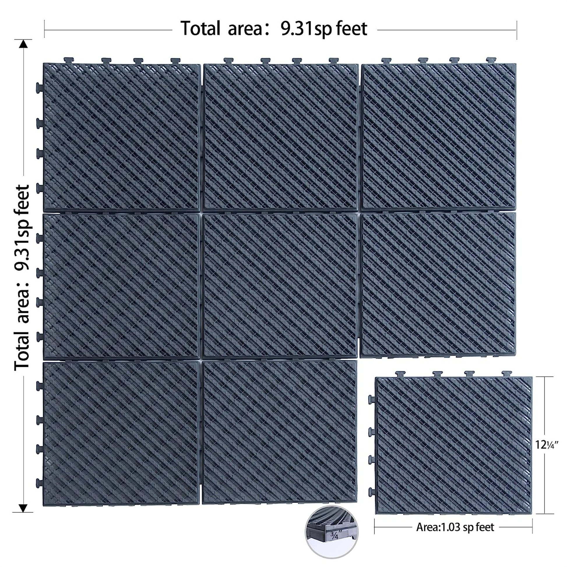 Patio Interlocking Deck Tiles, 12"X12" Square Composite Decking Tiles, Four Slat Plastic Outdoor Flooring Tile All Weather For Balcony Porch Backyard, Dark Gray, Pack Of 9 Dark Gray Plastic
