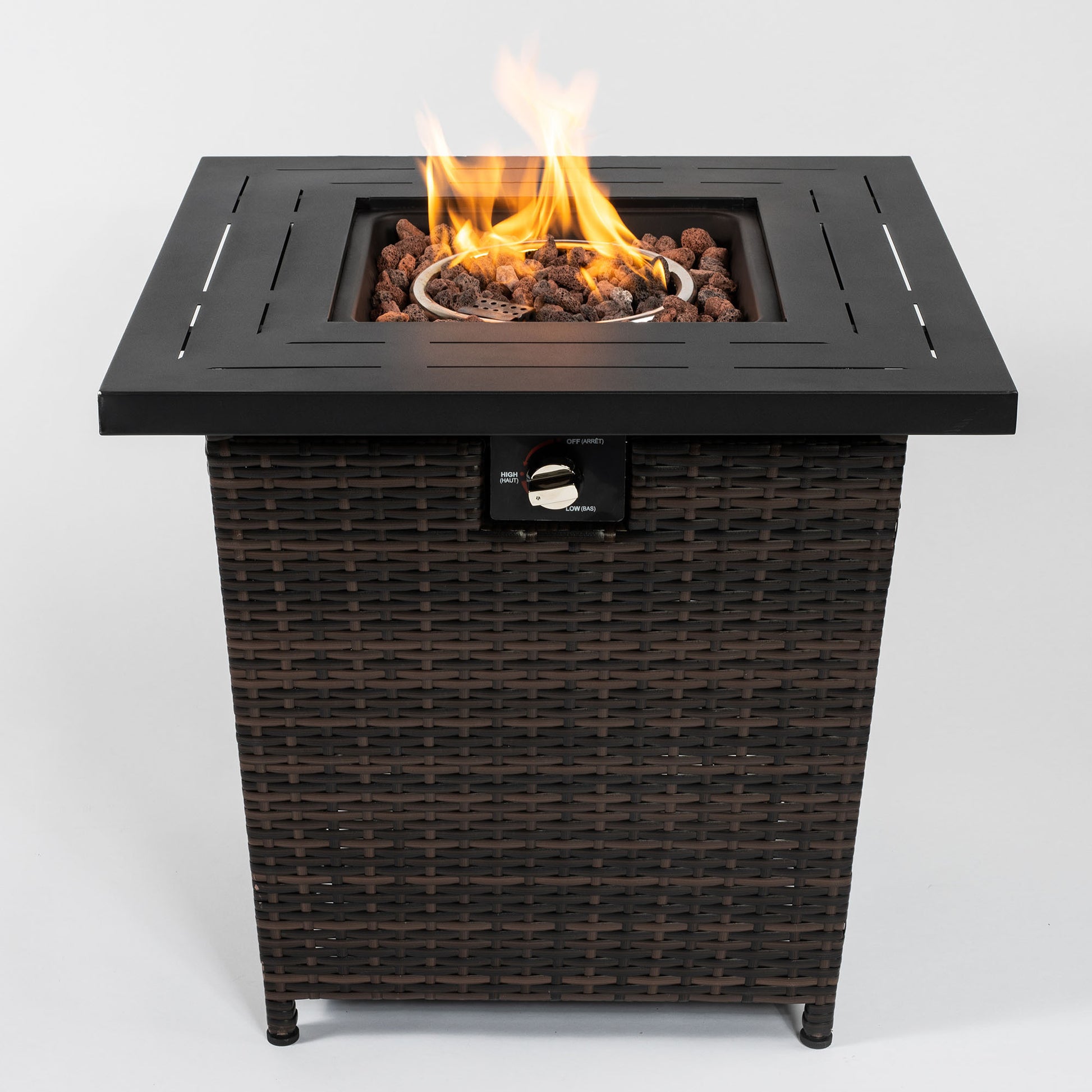 28Inch Wicker Square Fire Pit Table Black Brown Rattan