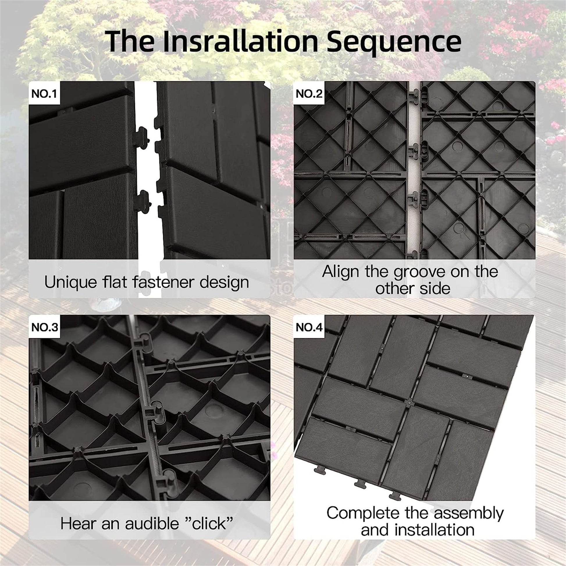 Patio Interlocking Deck Tiles, 12"X12" Square Composite Decking Tiles, Four Slat Plastic Outdoor Flooring Tile All Weather For Balcony Porch Backyard, Gray, Pack Of 36 Gray Plastic