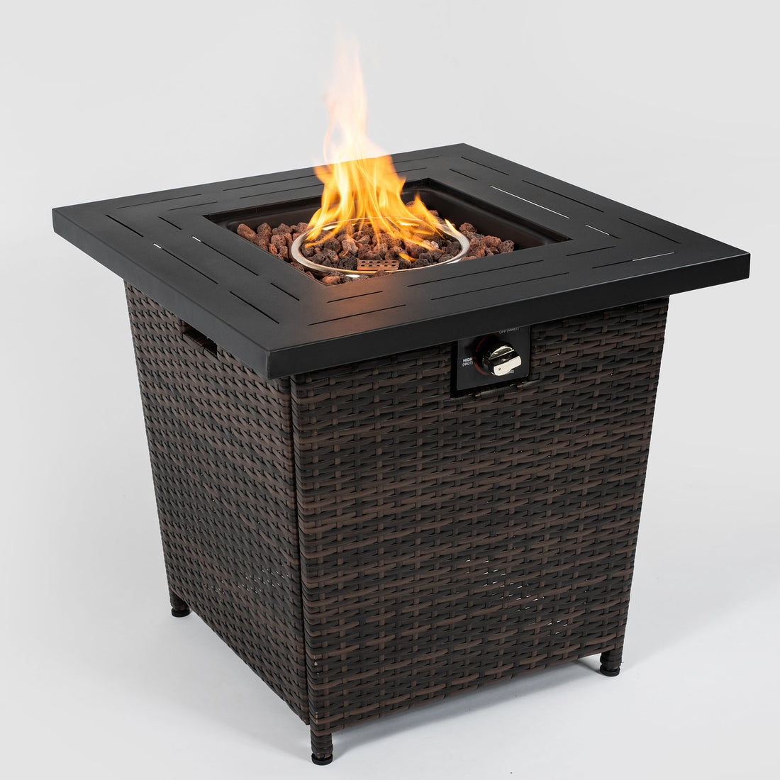 28Inch Wicker Square Fire Pit Table Black Brown Rattan