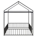 Full Size Metal Bed House Bed Frame With Fence, For Kids, Teens, Girls, Boys,Black Black Metal