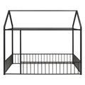 Full Size Metal Bed House Bed Frame With Fence, For Kids, Teens, Girls, Boys,Black Black Metal