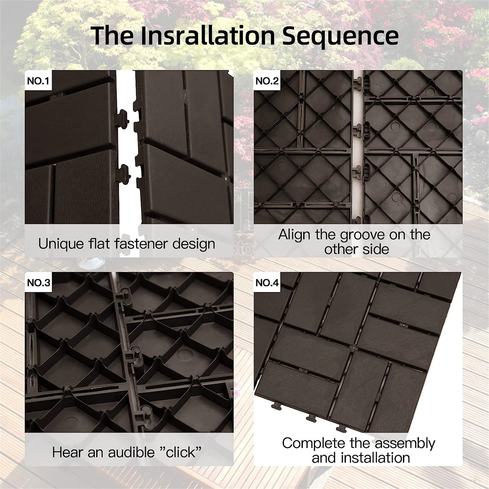 Patio Interlocking Deck Tiles, 12"X12" Square Composite Decking Tiles, Four Slat Plastic Outdoor Flooring Tile All Weather For Balcony Porch Backyard, Brown, Pack Of 36 Brown Plastic
