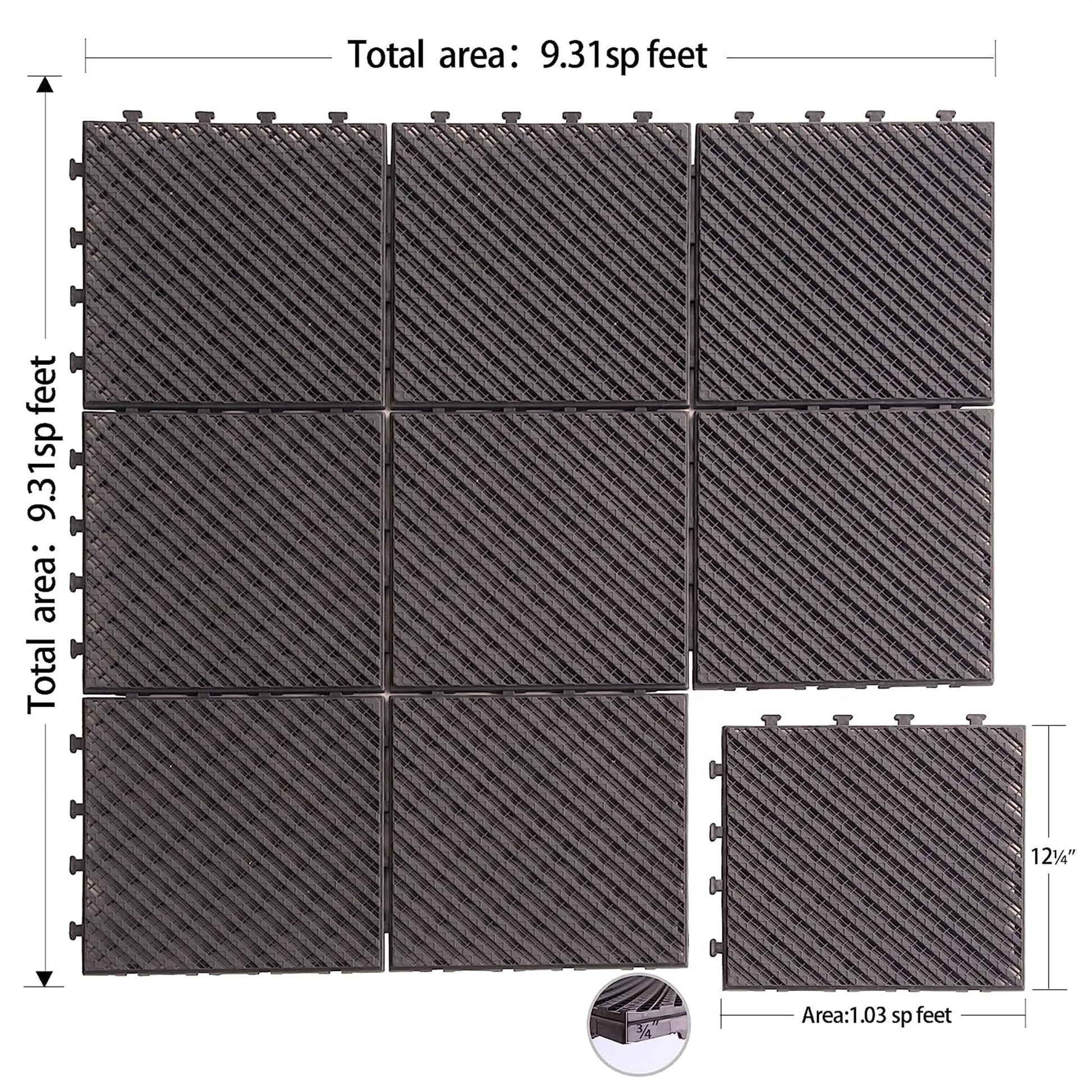 Patio Interlocking Deck Tiles, 12"X12" Square Composite Decking Tiles, Four Slat Plastic Outdoor Flooring Tile All Weather For Balcony Porch Backyard, Dark Brown, Pack Of 9 Dark Brown Plastic