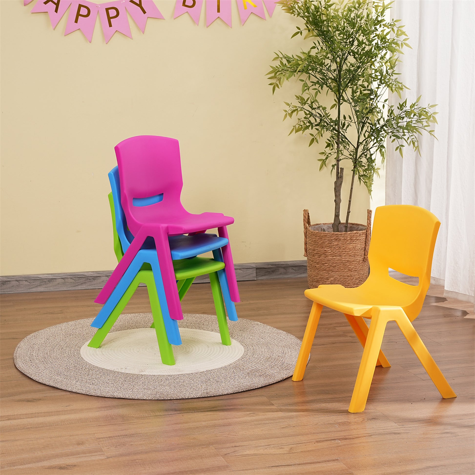 Kids Chair,Children Lightweight Plastic 4 Chairs Set With 11.8" H Seat For Playrooms,Preschool,Toddlers Enlarge Size Multicolor Plastic