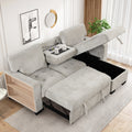 Stylish And Functional Light Chaise Lounge Sectional With Storage Rack Pull Out Bed Drop Down Table And Usb Charger Light Gray Light Gray Foam Spring