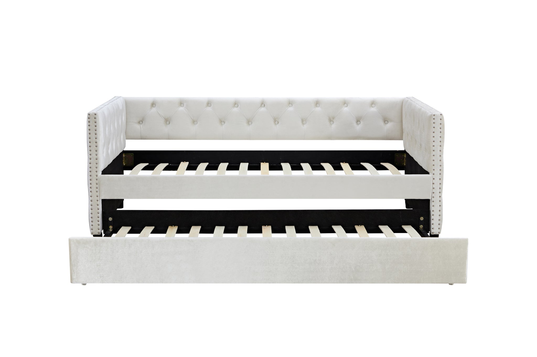 Daybed with Trundle Sofa Bed, upgraded velvet twin-beige-wood-bedroom-american