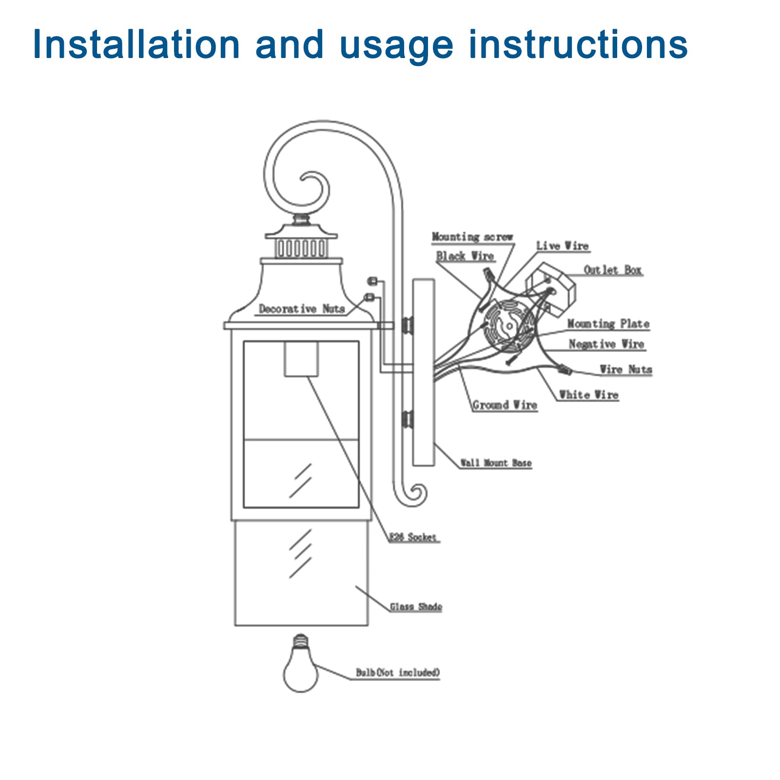 Large Outdoor Wall Lamps With Glass Supports Multiple Types Of Light Bulbs 1 Pack Black Modern Glass Aluminium