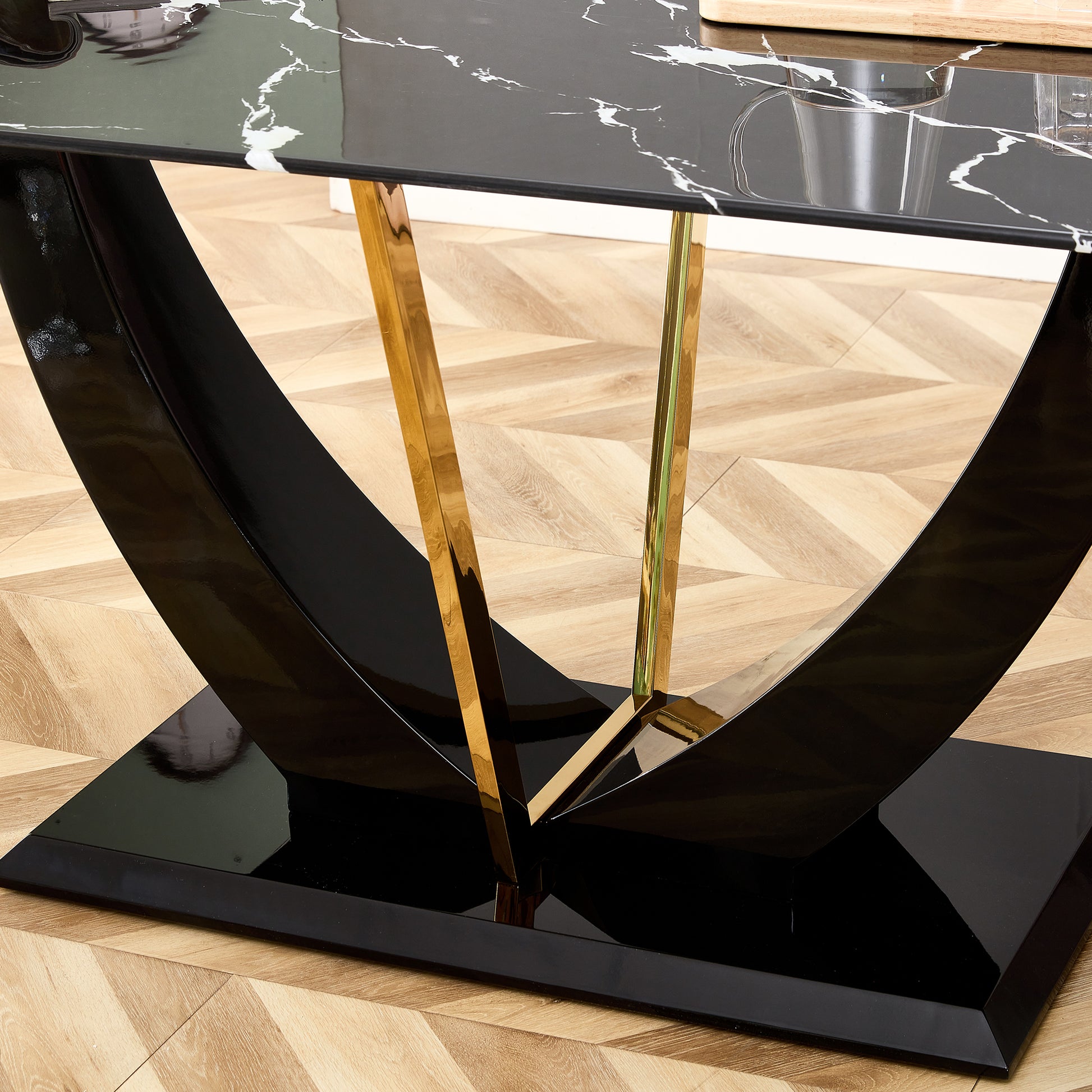 Modern Minimalist And Luxurious Black Imitation Marble Texture Dining Table Rectangular Office Desk.Game Desk .Desk.For Dining Room, Living Room, Terrace, Kitchen F 907 Black Mdf