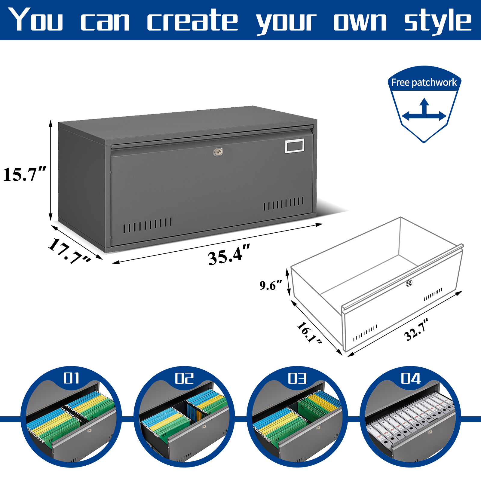 17.7"W Drawer Vertical File Cabinets Lateral