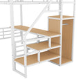 Full Size Metal Loft Bed With Desk, Storage Staircase And Small Wardrobe, Storage Stairs Can Be Installed Left And Right, White Box Spring Not Required Full White Metal Bedroom Bed Frame Metal