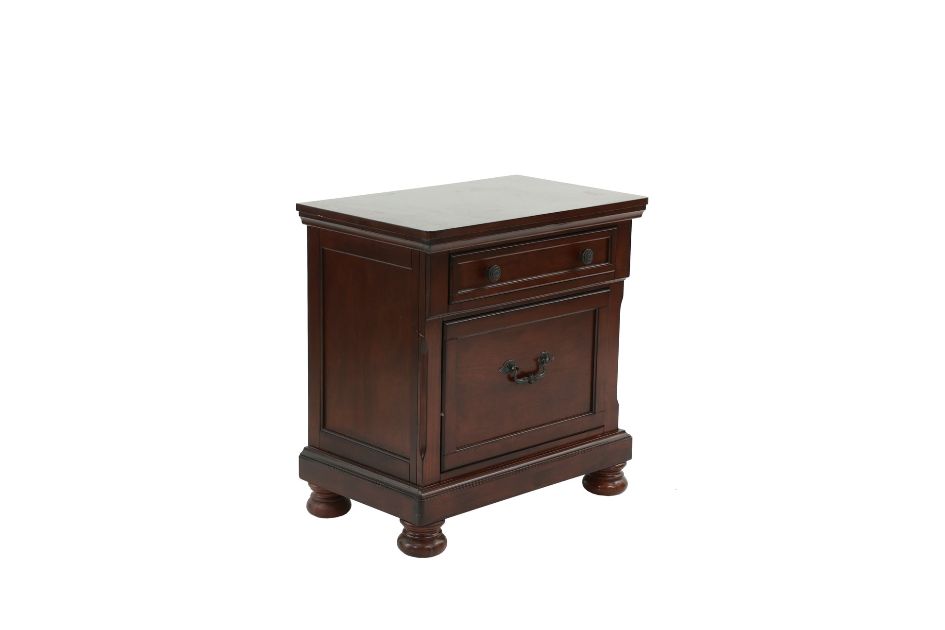 Nightstand In Antique Cherry Dark Brown Wood