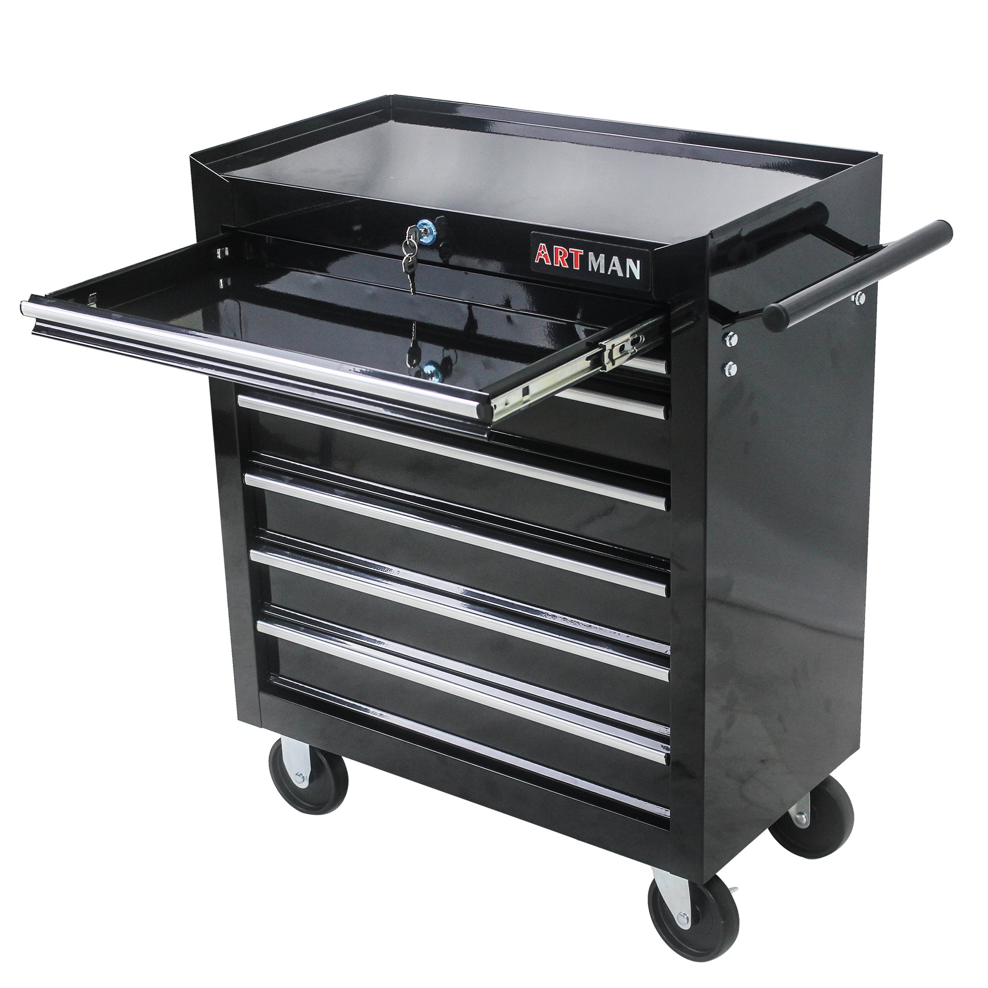 7 DRAWERS MULTIFUNCTIONAL TOOL CART WITH WHEELS BLACK black-steel