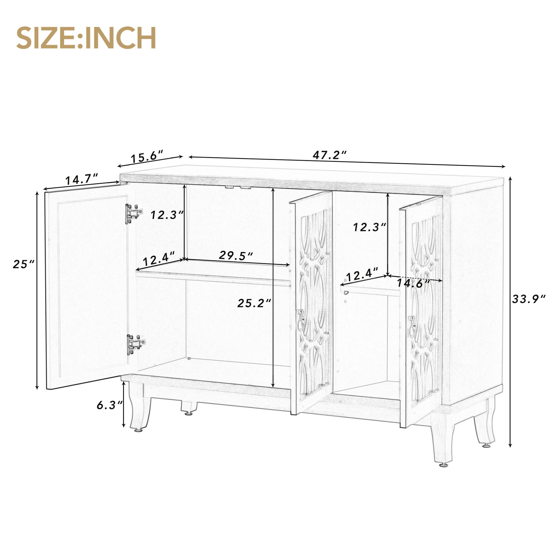 Sideboard With Glass Doors, 3 Door Mirrored Buffet Cabinet With Silver Handle For Living Room, Hallway, Dining Room Champagne Gold Champagne Mdf