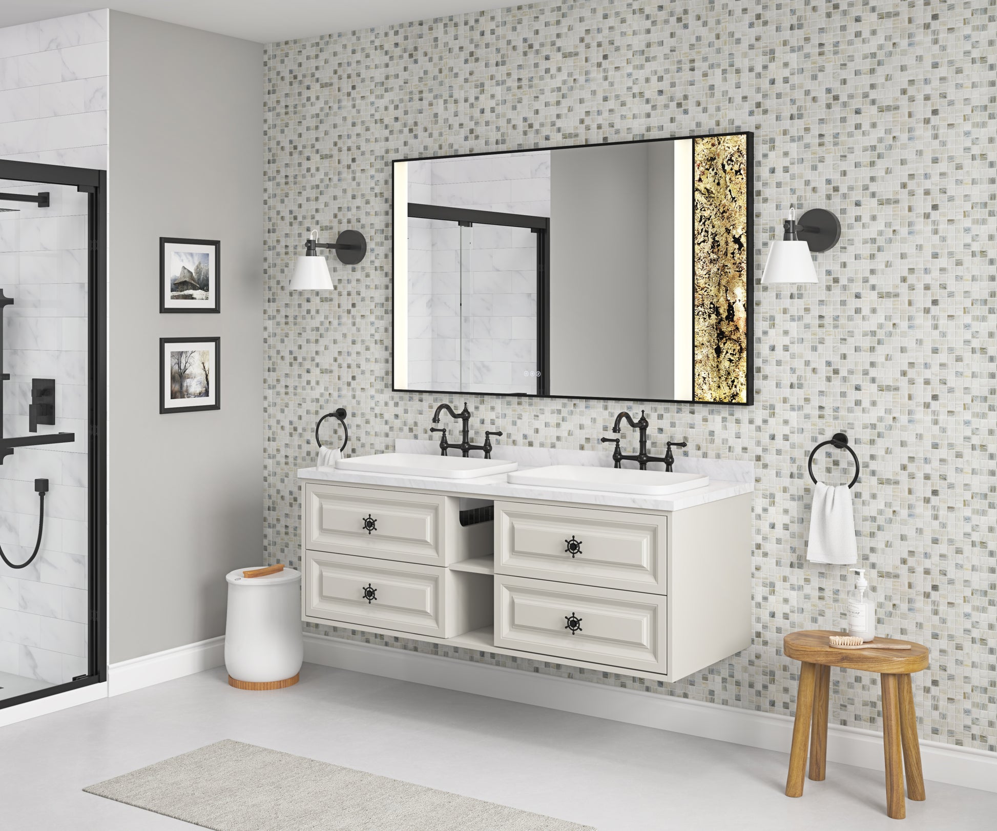 60 x 36Inch LED Mirror Bathroom Vanity Mirror with matte black-aluminium