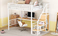 Full Size Metal Loft Bed With Desk, Storage Staircase And Small Wardrobe, Storage Stairs Can Be Installed Left And Right, White Box Spring Not Required Full White Metal Bedroom Bed Frame Metal