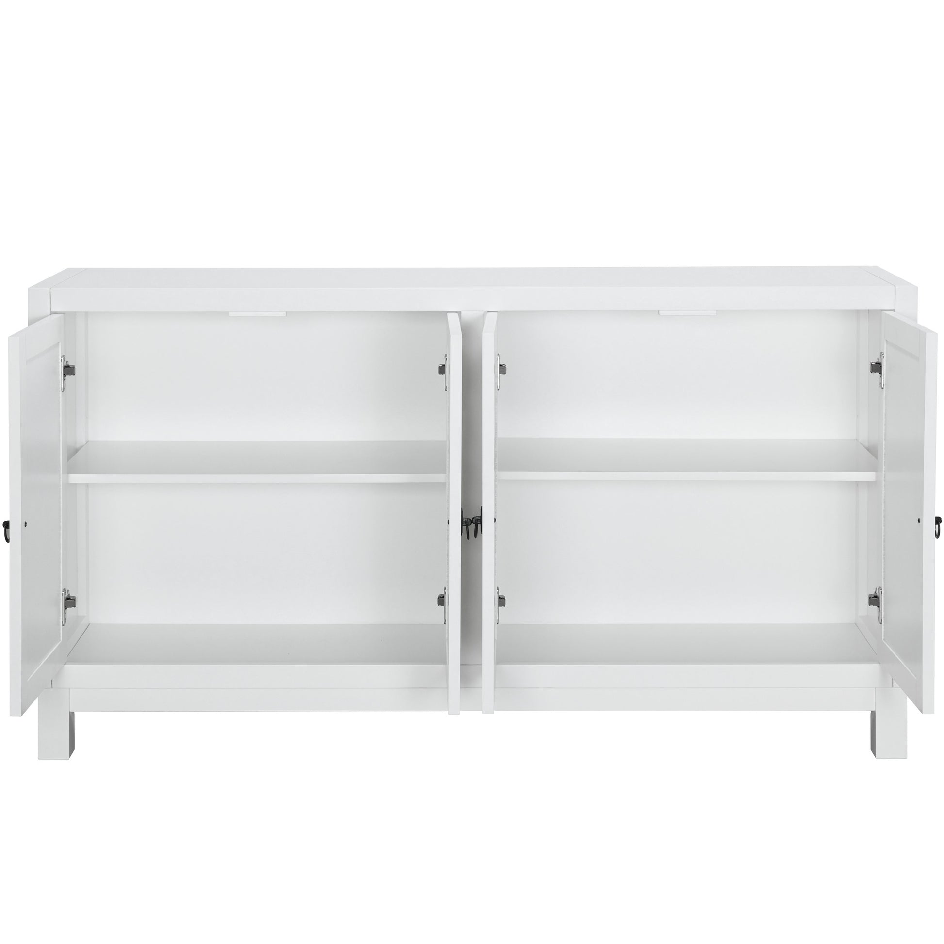 Large Storage Space Sideboard, 4 Door Buffet Cabinet With Pull Ring Handles For Living Room, Dining Room White White Mdf