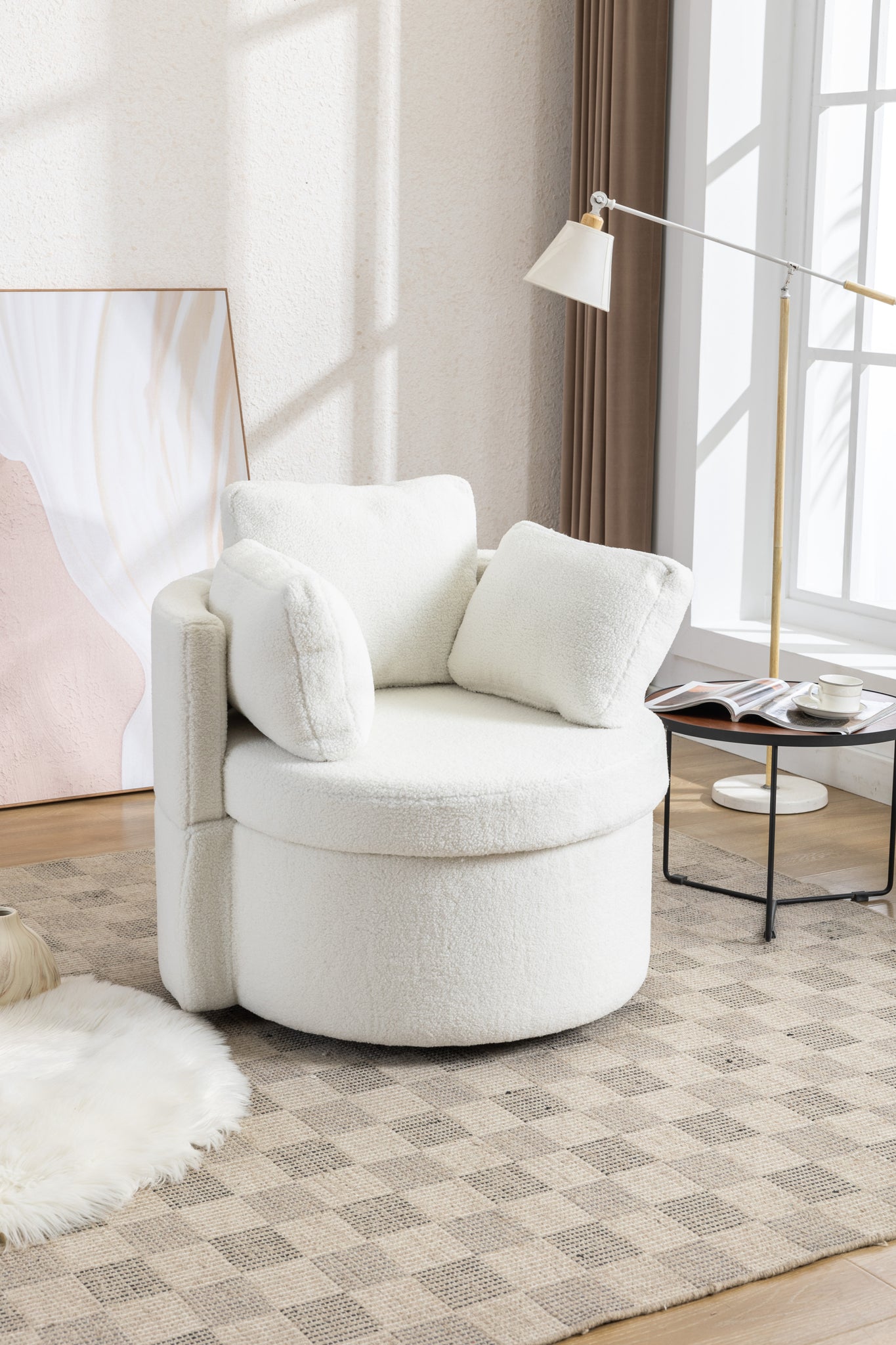 Swivel And Storage Chair For Living Room,Ivory ivory-white-primary living space-modern-foam-wool