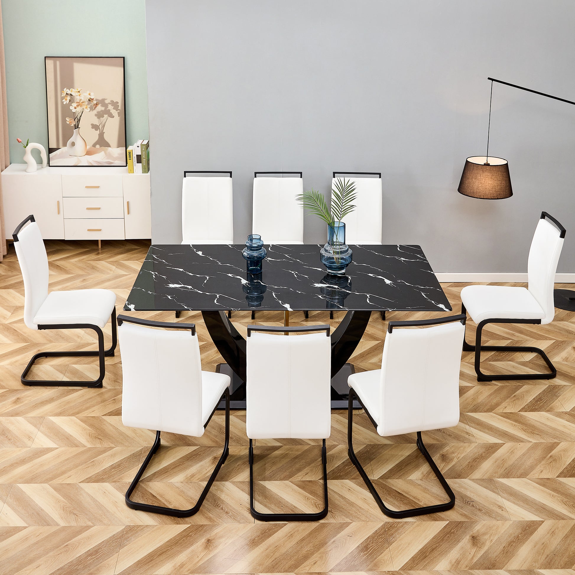 Modern Minimalist And Luxurious Black Imitation Marble Texture Dining Table Rectangular Office Desk.Game Desk .Desk.For Dining Room, Living Room, Terrace, Kitchen F 907 Black Mdf