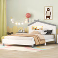 Full Size Wood Platform Bed With House Shaped Headboard And Motion Activated Night Lights White Gray White Wood