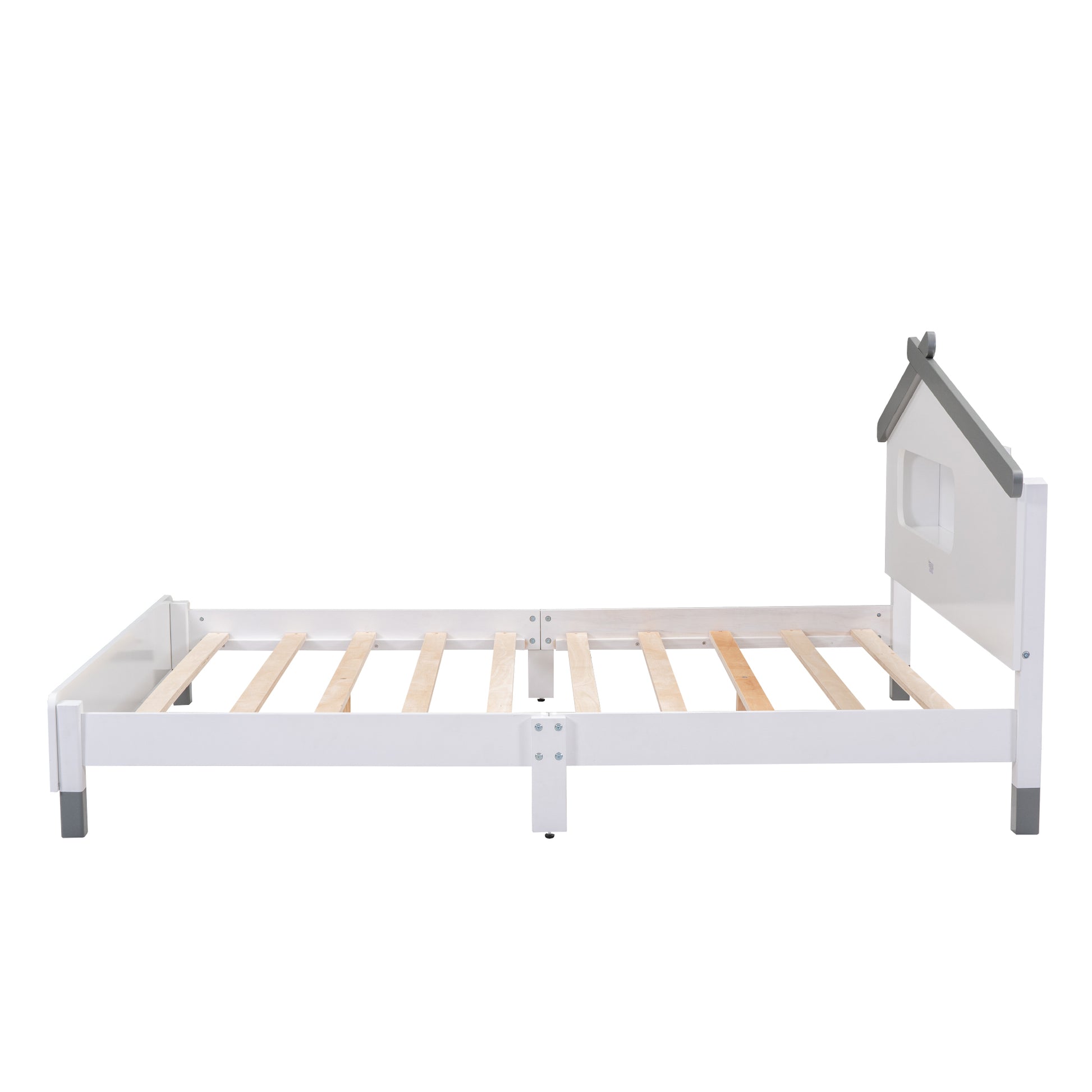 Full Size Wood Platform Bed With House Shaped Headboard And Motion Activated Night Lights White Gray White Wood