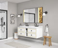 Wall Hung Doulble Sink Bath Vanity Cabinet Only in white-abs+steel(q235)+wood+pvc