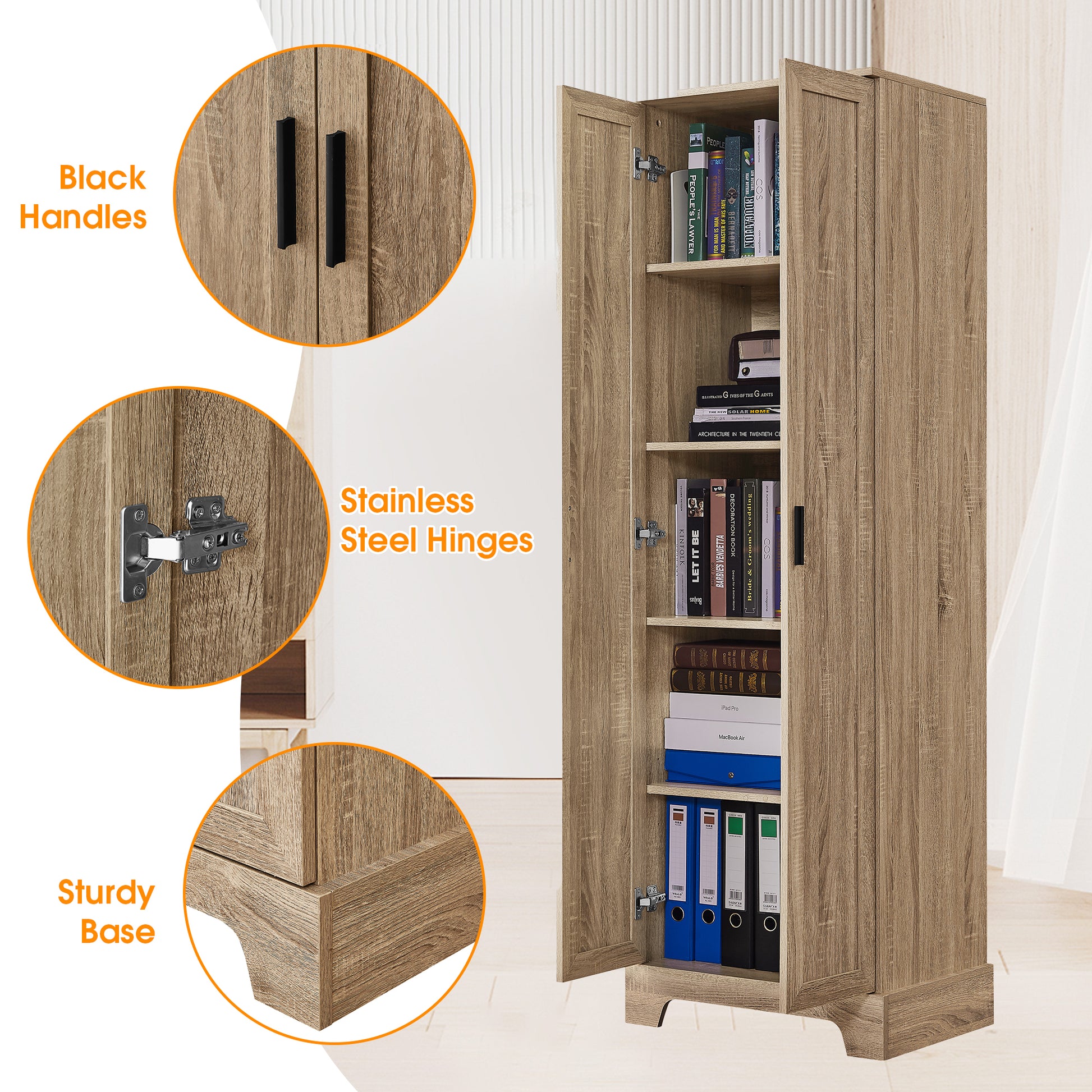 Storage Cabinet With Two Doors For Bathroom, Office, Adjustable Shelf, Mdf Board, Brown Brown Mdf